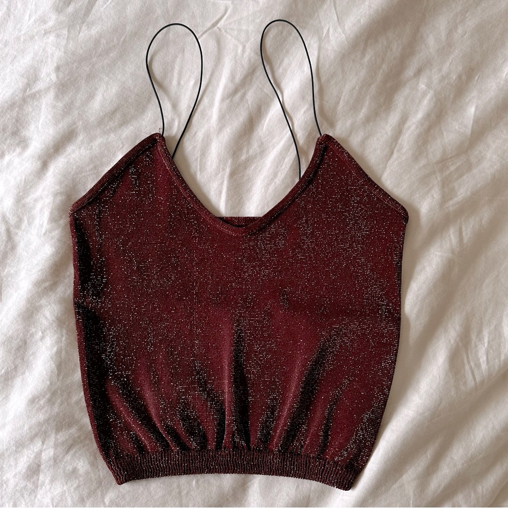 NW Free people burgundy/gold sheen crop top size S